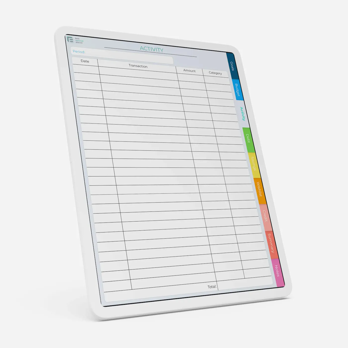 Finance activity tracker for digital budget template