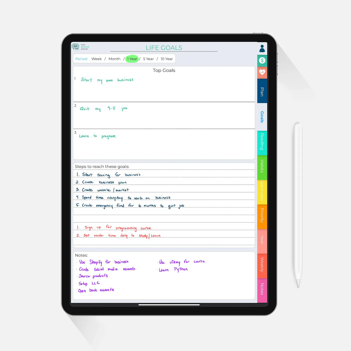 Digital Life Planner Life Goals