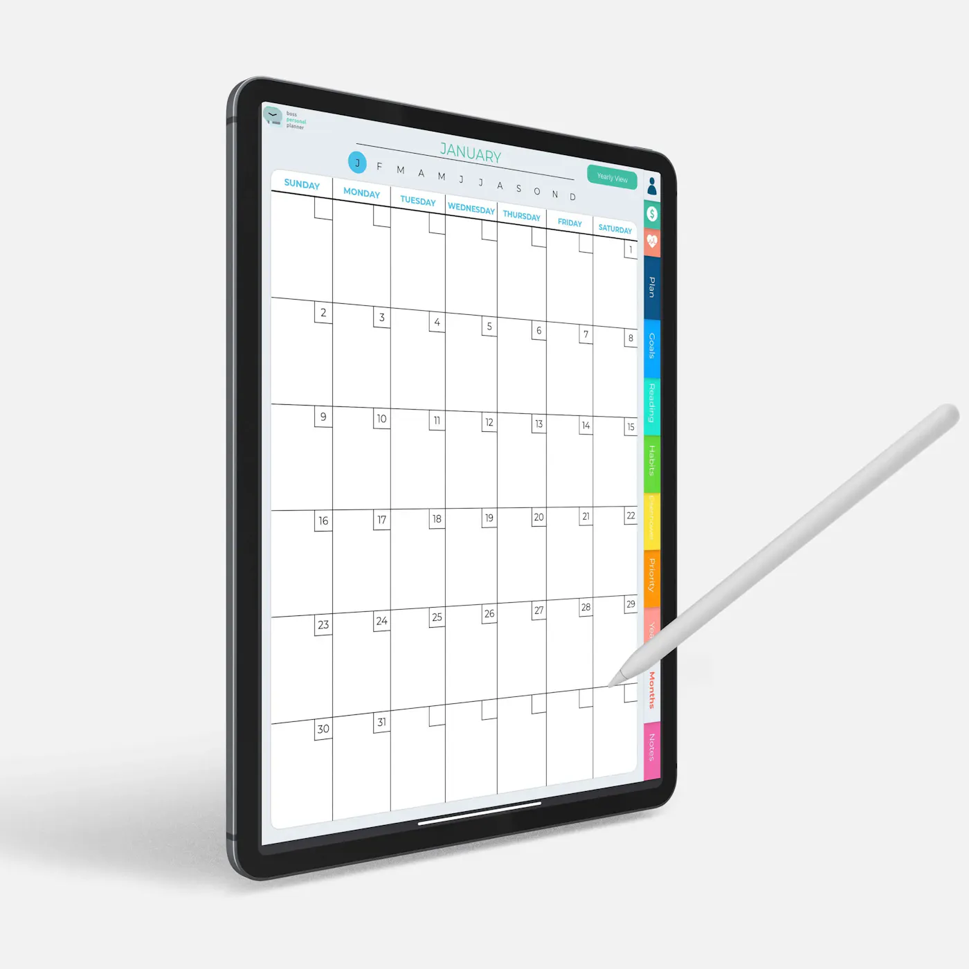Digital Life Planner monthly calendar
