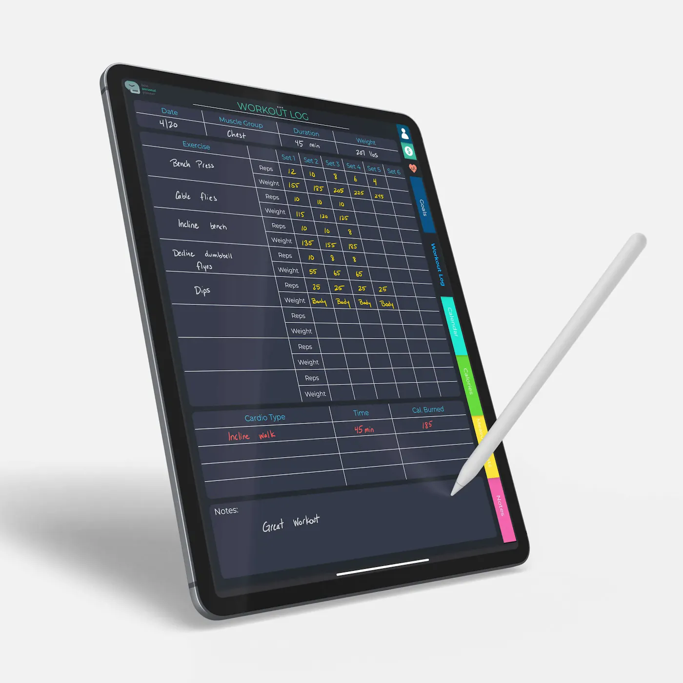 Digital Life Planner workout log dark